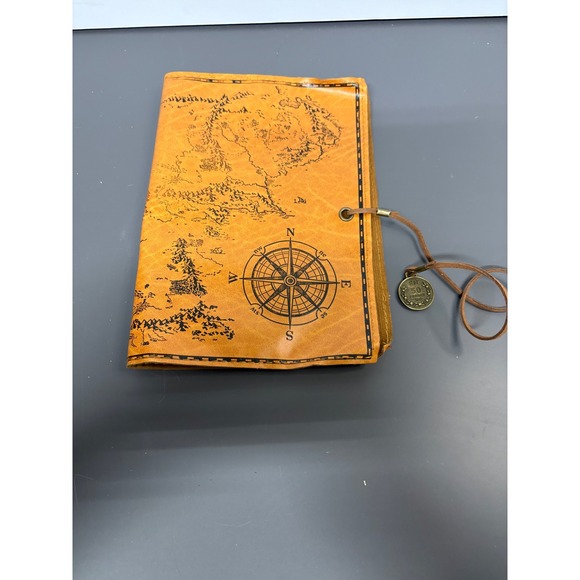 Other - Vintage Map Roll Up Pen Pencil Case Faux Leather Compass Coin Charm Brown